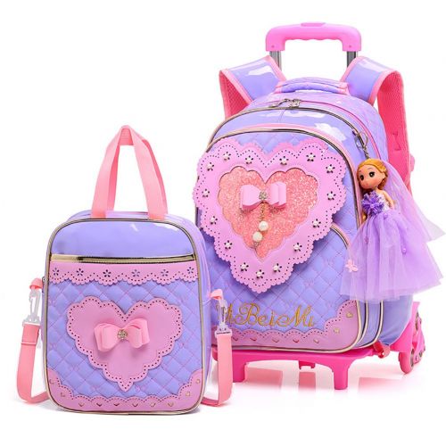  Meetbelify Rolling Backpack for Girls with Pencil Case&Lunch Bag School Bags Trolley Wheeled Backpacks,Purple