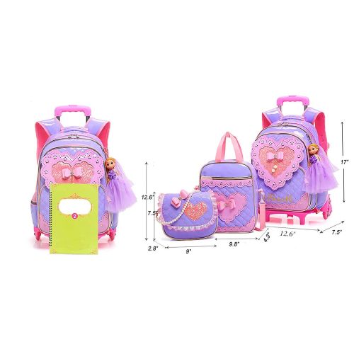  Meetbelify Rolling Backpack for Girls with Pencil Case&Lunch Bag School Bags Trolley Wheeled Backpacks,Purple