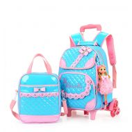 Meetbelify Rolling Backpacks For Girls School Bags Trolley Handbag With Lunch Bag Style B-blue
