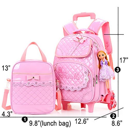  Meetbelify Rolling Backpacks For Girls School Bags Trolley Handbag With Lunch Bag Style B-blue