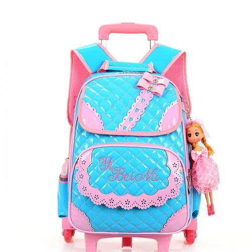  Meetbelify Rolling Backpacks For Girls School Bags Trolley Handbag With Lunch Bag Style B-blue