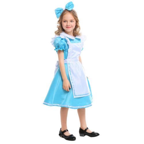  Meeyou Girls Wonderland Princess Costume,Outfit Blue Maid Fancy Dress for girls