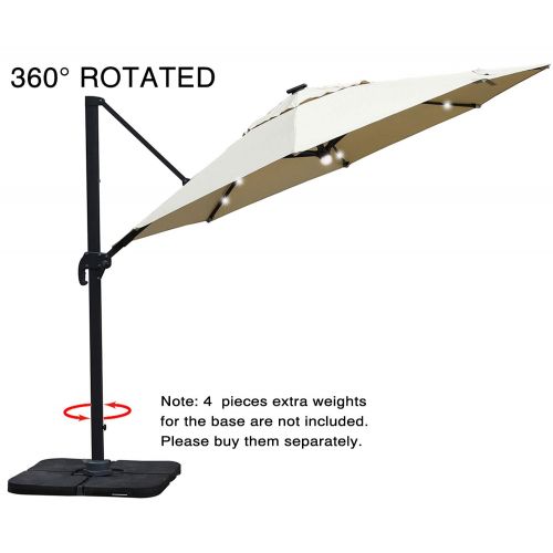  Mefo garden 11 Feet Offset Cantilever Umbrella, 360° Rotated Outdoor Patio Umbrella with Solar LED Lights for Garden, Backyard with Cross Base, 250gsm Round Canopy, Beige