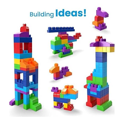  MEGA BLOKS First Builders Toddler Blocks Toys Set, Big Building Bag with 80 Pieces and Storage, Blue, Ages 1+ Years