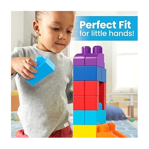  MEGA BLOKS First Builders Toddler Blocks Toys Set, Big Building Bag with 80 Pieces and Storage, Blue, Ages 1+ Years