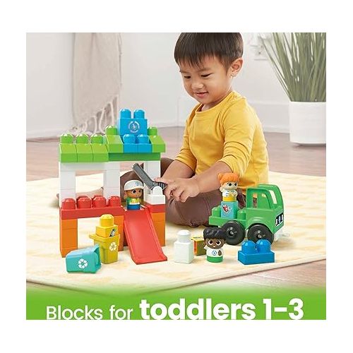  MEGA BLOKS Fisher-Price Preschool Building Toys, Green Town Ocean Time Clean Up with 70 Toddler Blocks, 3 Figures, Kids Age 1+ Years