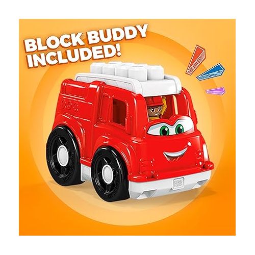  Mega BLOKS Fisher-Price Toddler Building Blocks, Freddy Fire Truck with 6 Pieces and Storage, 1 Figure, Red, Toy Car Gift Ideas for Kids