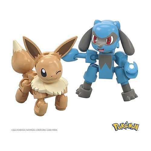  MEGA Pokemon Action Figure Building Toys Set, Pokemon Picnic with 193 Pieces, 2 Poseable Characters, Eevee and Riolu, Gift Idea for Kids