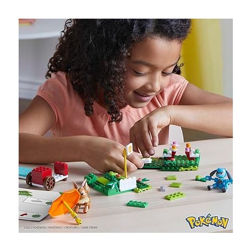  MEGA Pokemon Action Figure Building Toys Set, Pokemon Picnic with 193 Pieces, 2 Poseable Characters, Eevee and Riolu, Gift Idea for Kids