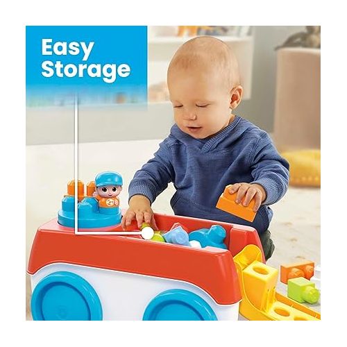  Mega BLOKS First Builders Toddler Building Toy Set, Block Spinning Wagon with 20 Pieces and Storage, 1 Figure, Ages 1+ Years