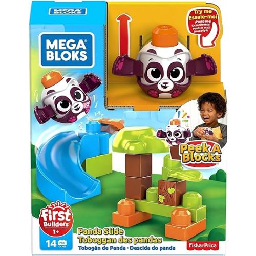  Mega Bloks Peek A Blocks Panda Slide with Big Building Blocks, Building Toys for Toddlers (14 Pieces)