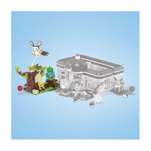  Mega Pokemon Building Toys Set Emolga and Bulbasaur’s Charming Woods with 194 Pieces, 2 Poseable Characters and Motion, for Kids