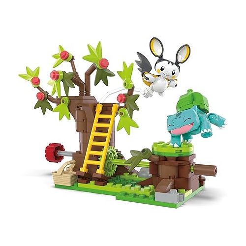  Mega Pokemon Building Toys Set Emolga and Bulbasaur’s Charming Woods with 194 Pieces, 2 Poseable Characters and Motion, for Kids