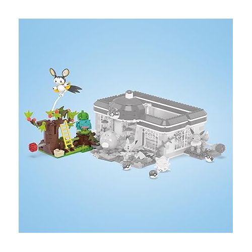  Mega Pokemon Building Toys Set Emolga and Bulbasaur’s Charming Woods with 194 Pieces, 2 Poseable Characters and Motion, for Kids