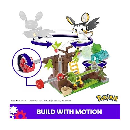  Mega Pokemon Building Toys Set Emolga and Bulbasaur’s Charming Woods with 194 Pieces, 2 Poseable Characters and Motion, for Kids