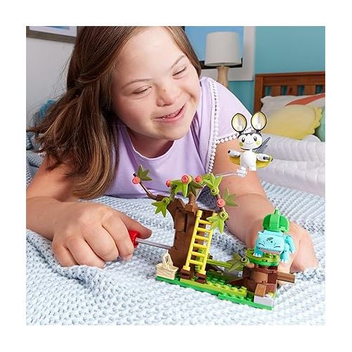  Mega Pokemon Building Toys Set Emolga and Bulbasaur’s Charming Woods with 194 Pieces, 2 Poseable Characters and Motion, for Kids