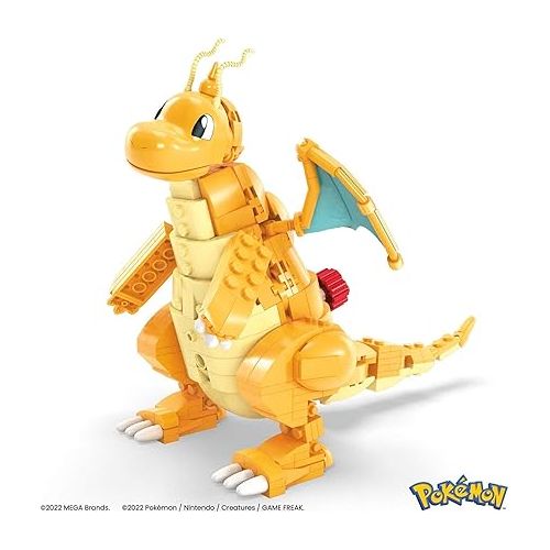  MEGA Pokemon Building Toys Set Dragonite with 388 Pieces, Articulated and Poseable with Motion, 7 Inches Tall, for Kids