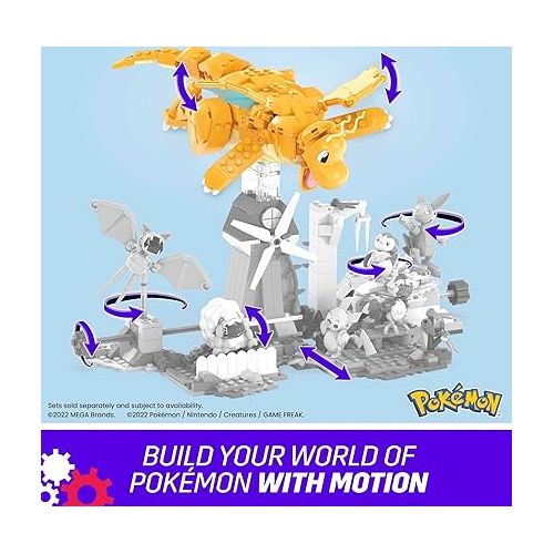  MEGA Pokemon Building Toys Set Dragonite with 388 Pieces, Articulated and Poseable with Motion, 7 Inches Tall, for Kids