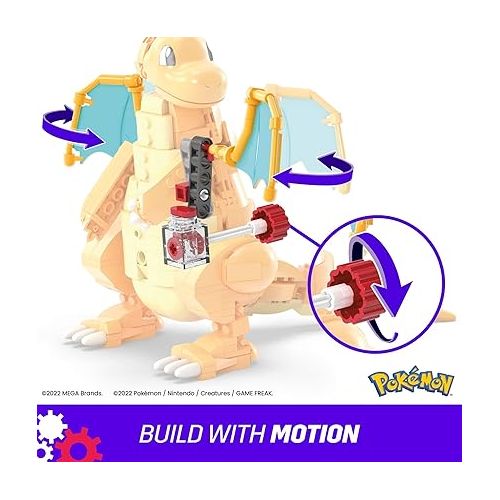  MEGA Pokemon Building Toys Set Dragonite with 388 Pieces, Articulated and Poseable with Motion, 7 Inches Tall, for Kids