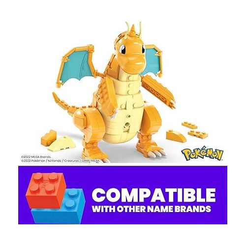  MEGA Pokemon Building Toys Set Dragonite with 388 Pieces, Articulated and Poseable with Motion, 7 Inches Tall, for Kids