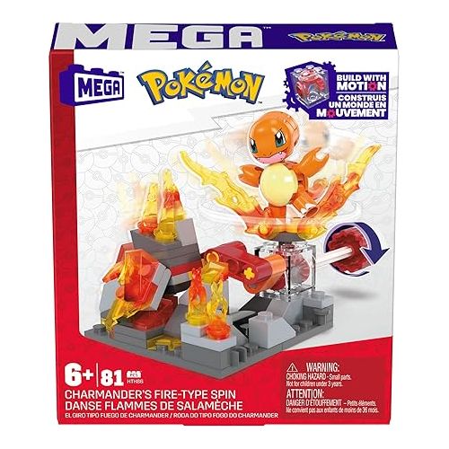  Mega Pokemon Building Toys Set Charmander’s Fire-Type Spin with 81 Pieces, 1 Poseable Character and Motion, for Kids