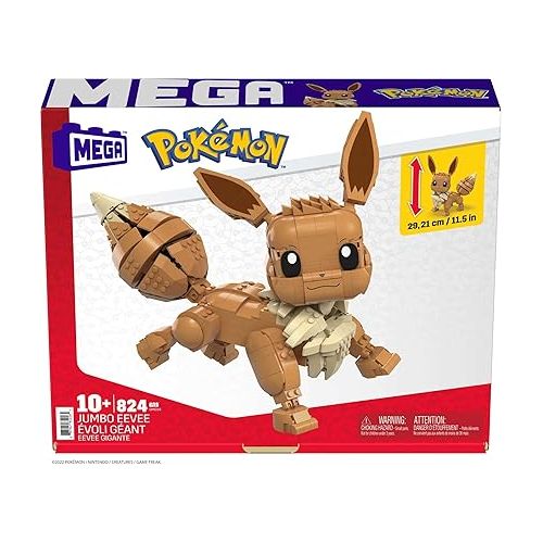  Mega Pokemon Building Toys Set Jumbo Eevee with 824 Pieces, Articulated and Poseable, 11 Inches Tall, for Kids (Amazon Exclusive)