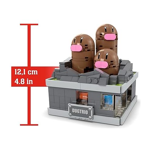  Mega Pokemon Building Toys Set Mini Motion Dugtrio with 350 Pieces, Pop Up Motion, 5 Inches Tall, for Adult Collectors