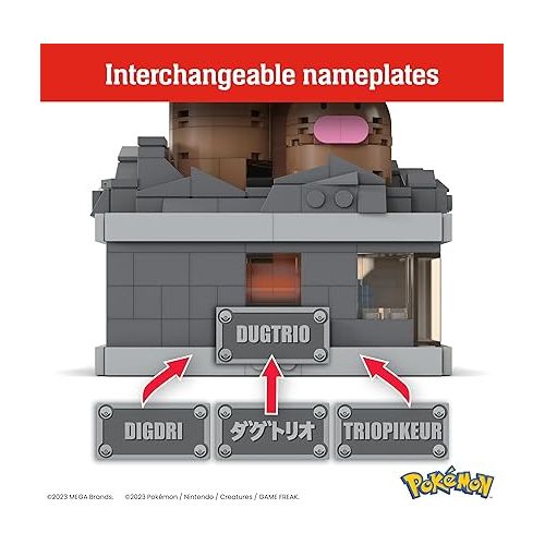  Mega Pokemon Building Toys Set Mini Motion Dugtrio with 350 Pieces, Pop Up Motion, 5 Inches Tall, for Adult Collectors