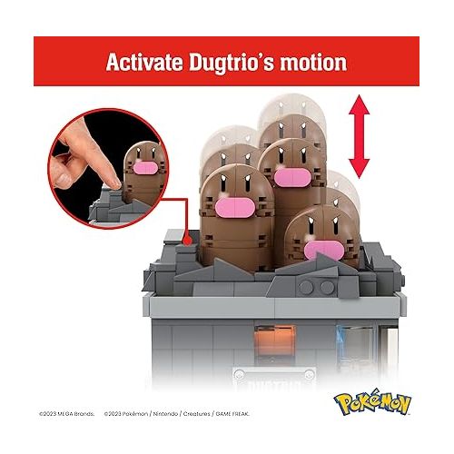  Mega Pokemon Building Toys Set Mini Motion Dugtrio with 350 Pieces, Pop Up Motion, 5 Inches Tall, for Adult Collectors