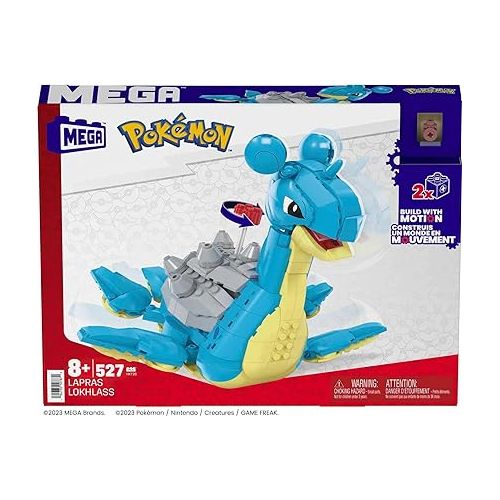  MEGA Pokemon Building Toys Set Lapras with 527 Pieces, Articulated and Poseable with Motion, 6 Inches Tall, for Kids