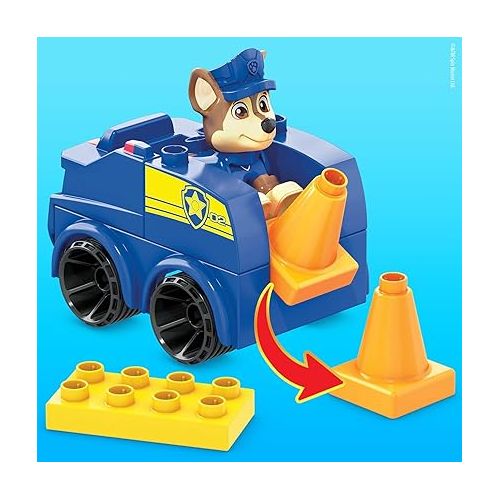 MEGA BLOKS Paw Patrol Chase's Patrol Car Building Set with 1 Chase Figure, 10 Blocks and Special Pieces, Toy Gift Set for Ages 3 and Up