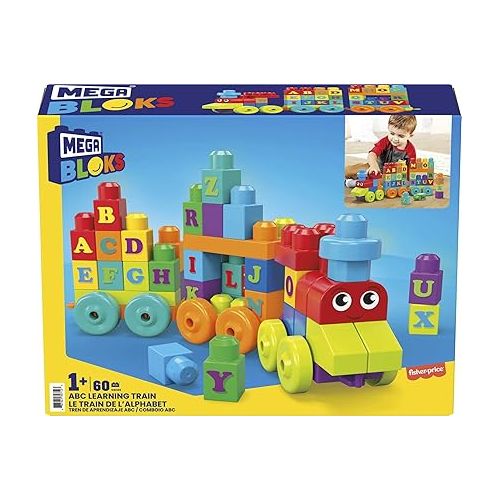  MEGA BLOKS First Builders Toddler Building Blocks Toy Set, ABC Learning Train with 60 Pieces, Ages 1+ Years (Amazon Exclusive)