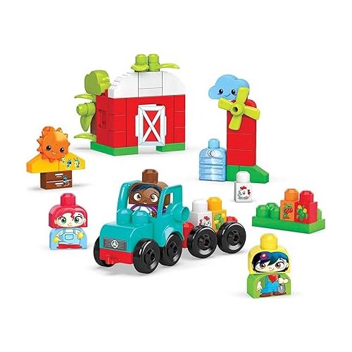  Mega BLOKS Fisher-Price Toddler Building Blocks Toy Set, Green Town Grow & Protect Farm with 51 Pieces, 3 Figures, Ages 1+ Years