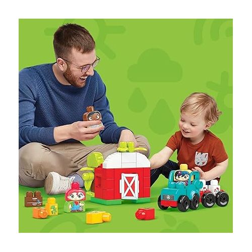  Mega BLOKS Fisher-Price Toddler Building Blocks Toy Set, Green Town Grow & Protect Farm with 51 Pieces, 3 Figures, Ages 1+ Years