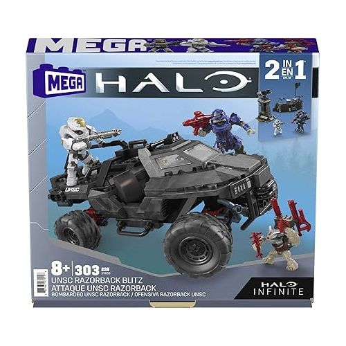  Mega Halo Infinite Toy Car Building Toys Set, UNSC Razorback Blitz Vehicle with 303 Pieces, 4 Micro Action Figures and Accessories, Gift Ideas