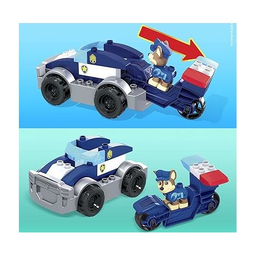  Mega BLOKS PAW Patrol Toddler Building Blocks Toy Car, Chase's City Police Cruiser with 31 Pieces, 1 Figure, Gift Ideas for Kids Age 3+ Years