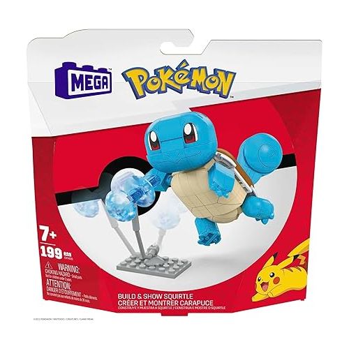  Mega Pokemon Action Figure Building Toys for Kids, Build & Show Squirtle with 199 Pieces, 1 Poseable Character, 4 Inches Tall
