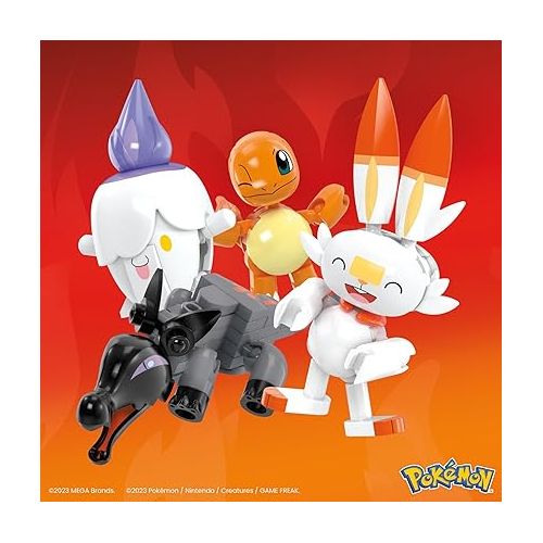  Mega Pokemon Building Toys Set Fire-Type Trainer Team with 105 Pieces, 4 Poseable Character, 2 Inches Tall, for Kids