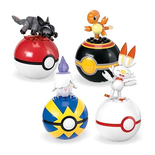  Mega Pokemon Building Toys Set Fire-Type Trainer Team with 105 Pieces, 4 Poseable Character, 2 Inches Tall, for Kids