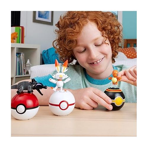  Mega Pokemon Building Toys Set Fire-Type Trainer Team with 105 Pieces, 4 Poseable Character, 2 Inches Tall, for Kids