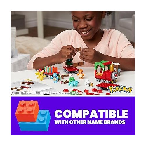  MEGA Pokemon Building Toys Set Holiday Train with 373 Pieces, 4 Articulated and Poseable Characters and Surprises, for Kids (Amazon Exclusive)