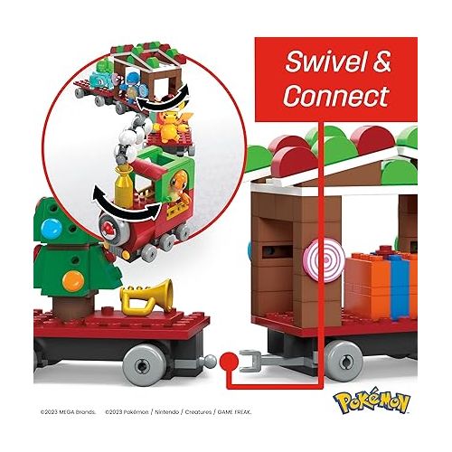  MEGA Pokemon Building Toys Set Holiday Train with 373 Pieces, 4 Articulated and Poseable Characters and Surprises, for Kids (Amazon Exclusive)