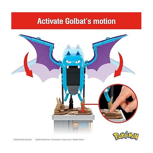 Mega Pokemon Building Toys Set Mini Motion Golbat with 313 Pieces, Wing Flapping Motion, 5 Inches Tall, for Adult Collectors