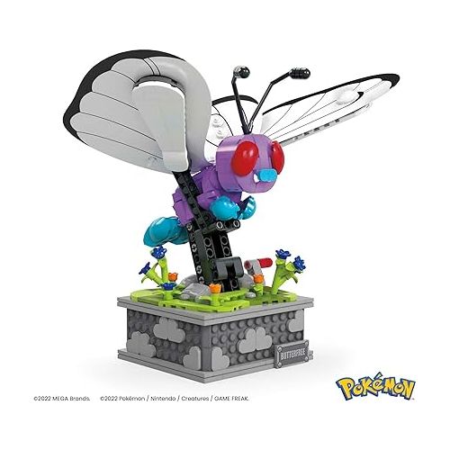  MEGA Pokemon Building Toys Set, Motion Butterfree with 605 Pieces, 7 Inches Tall, Moving Wings, Kids or Adult Collectible