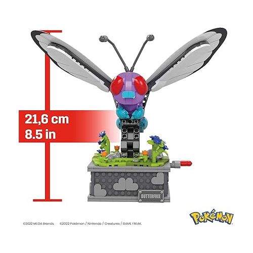  MEGA Pokemon Building Toys Set, Motion Butterfree with 605 Pieces, 7 Inches Tall, Moving Wings, Kids or Adult Collectible