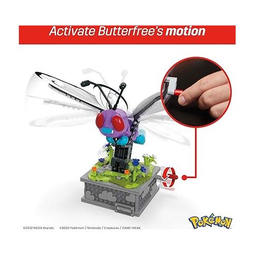  MEGA Pokemon Building Toys Set, Motion Butterfree with 605 Pieces, 7 Inches Tall, Moving Wings, Kids or Adult Collectible