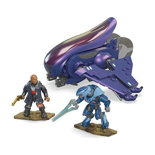  Mega Halo The Series Vehicle Building Toys Set, Renegade Banshee Aircraft with 205 Pieces, 2 Micro Action Figures, Purple, Kids and Fans