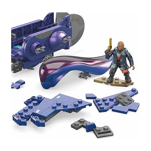  Mega Halo The Series Vehicle Building Toys Set, Renegade Banshee Aircraft with 205 Pieces, 2 Micro Action Figures, Purple, Kids and Fans