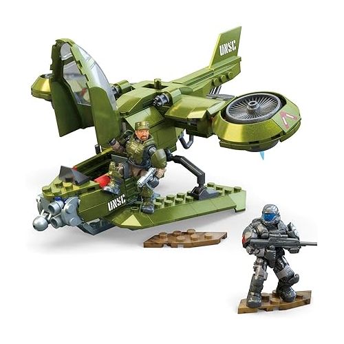  MEGA Halo Toys Vehicle Building Set for Kids, UNSC Hornet Recon Aircraft with 291 Pieces, 2 Micro Action Figures and Accessories, Gift Ideas