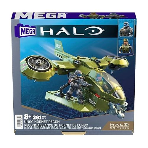  MEGA Halo Toys Vehicle Building Set for Kids, UNSC Hornet Recon Aircraft with 291 Pieces, 2 Micro Action Figures and Accessories, Gift Ideas